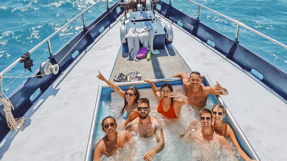 Atlantic Clipper Whitsundays: 3D/2N Sailing Trip Review 7 People in hot tub on Atlantic Clipper Whitsundays