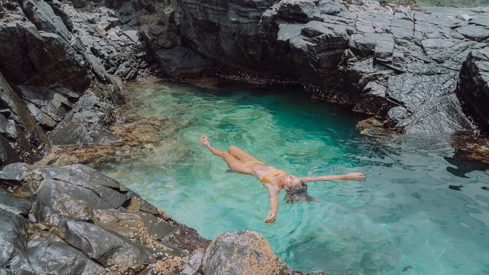 Sally floating in the Noosa Fairy Pools