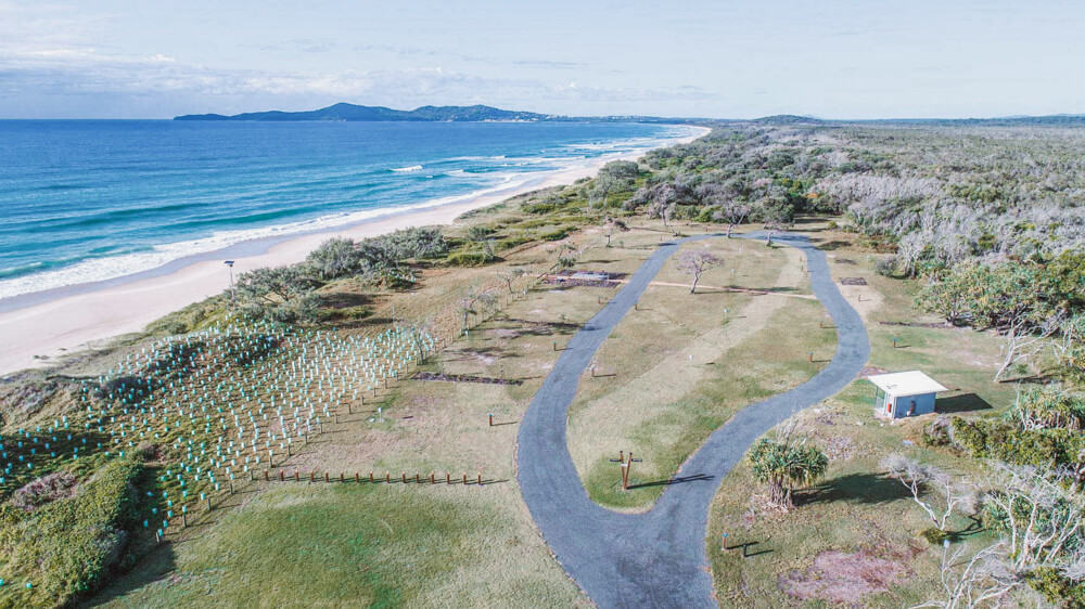 Caravan Parks in Noosa & Surrounds 6 Drone shot of Noosa North Shore Beach Campground on the beach