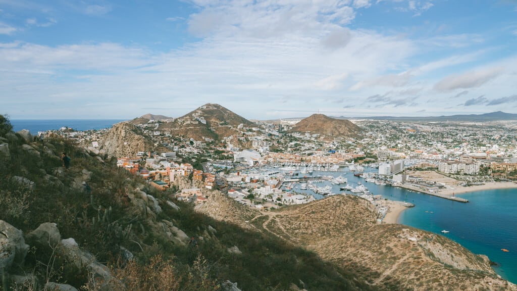 Aerial views of the Cabo Marina from the top of Mt Solmar