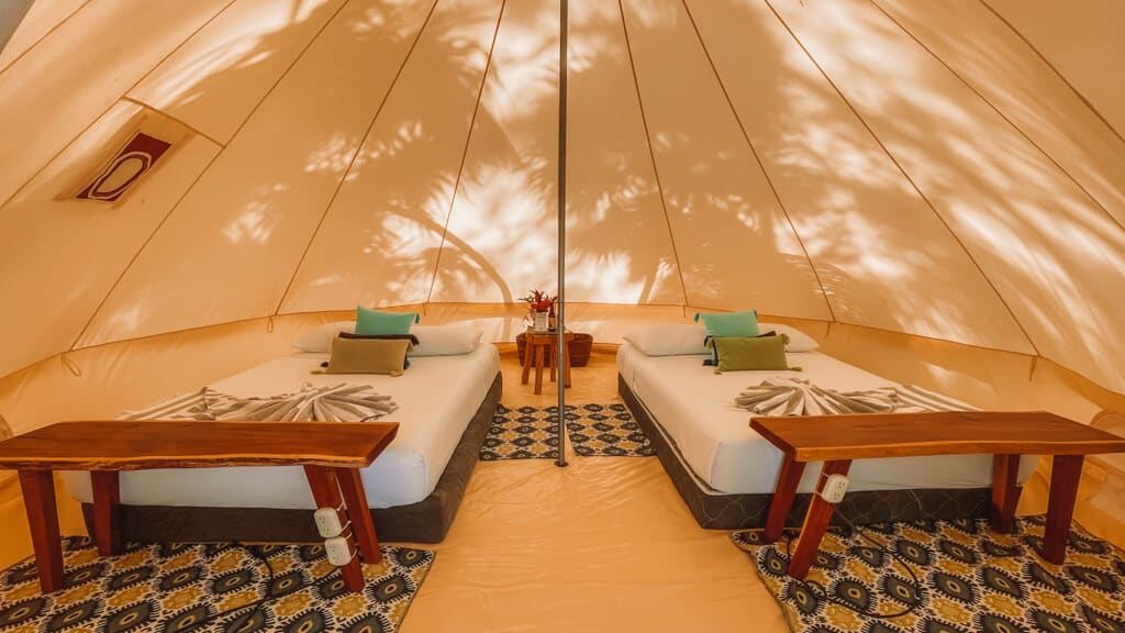 Glamping at Hotel Cielo y Selva in the Sian Ka'an Biosphere Reserve 16 Two double beds inside a glamping tent at Hotel Cielo y Selva