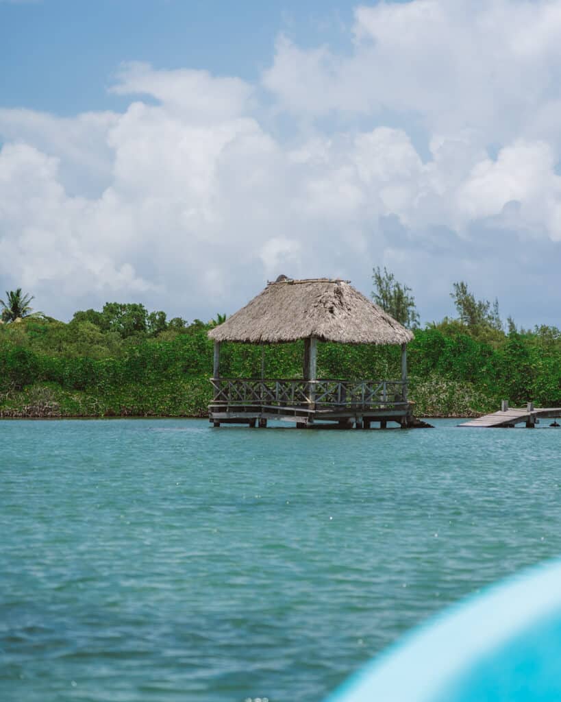 Glamping at Hotel Cielo y Selva in the Sian Ka'an Biosphere Reserve 39 A palapa covered dock in the lagoon at Sian Ka'an Biosphere Reserve