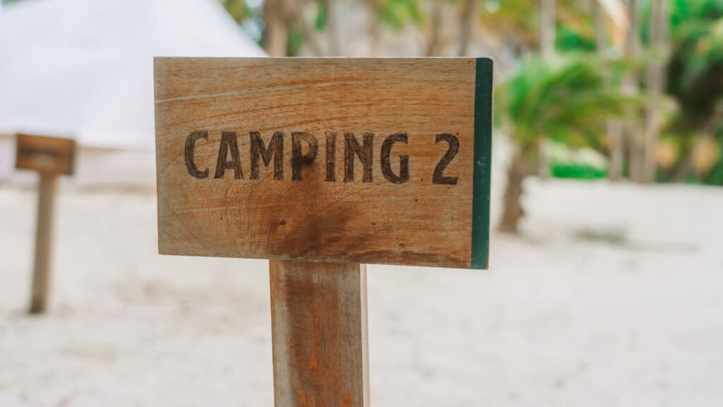 Glamping at Hotel Cielo y Selva in the Sian Ka'an Biosphere Reserve 19 A wooden sign saying camping 2 at Hotel Cielo y Selva