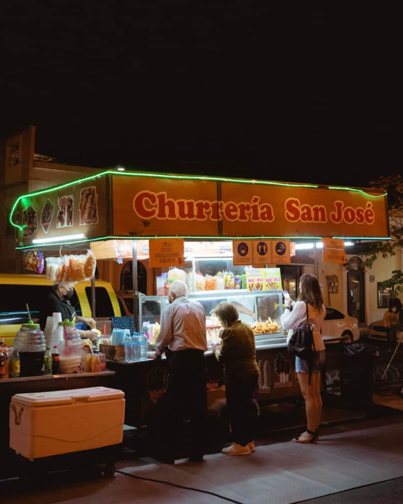 A food stall in the plaza in San Jose del Cabo selling churros