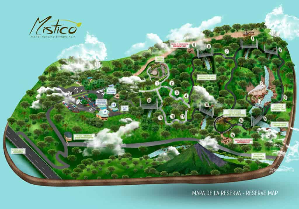 A graphic map of Mistico Park La Fortuna