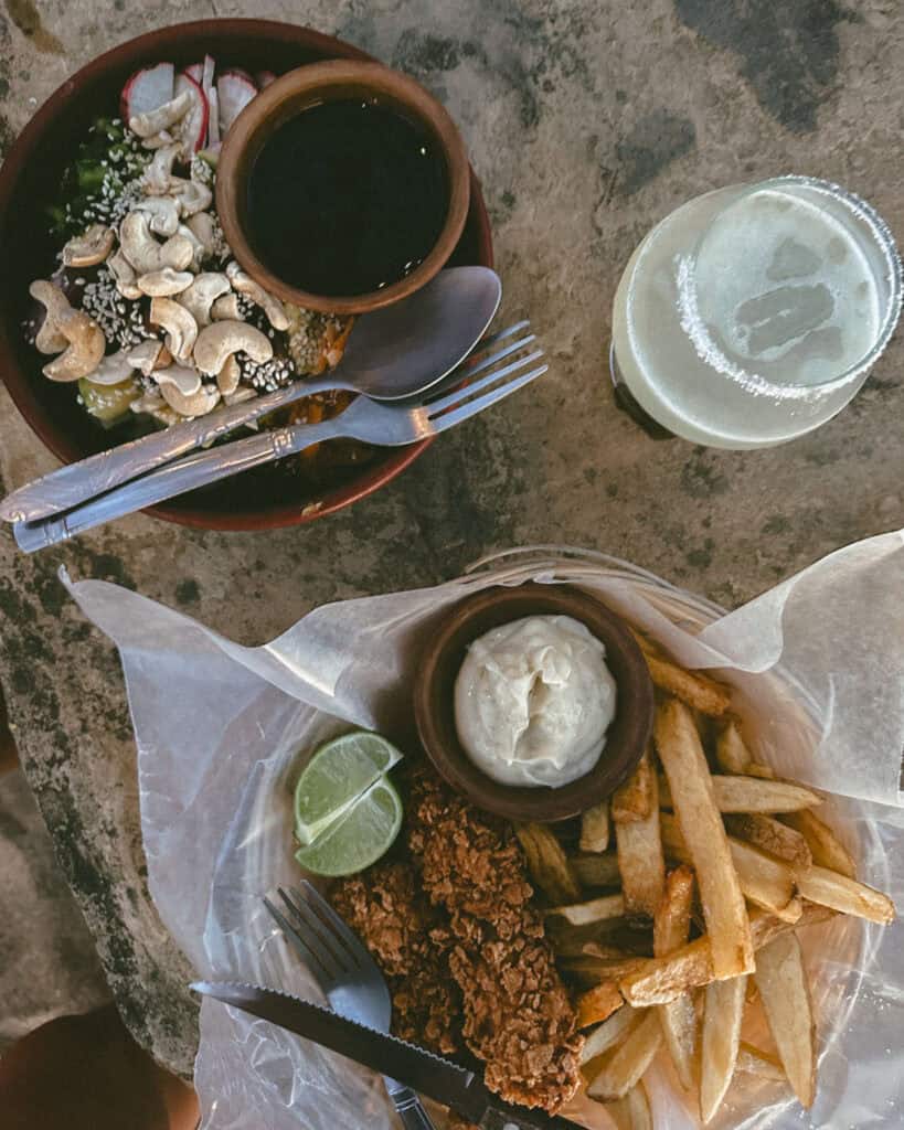 Popoyo, Nicaragua Travel Guide: Surf, Sand and Sunsets 34 Fried fish and fries served with a fresh salad and dipping sauces at Popoyo Republic, Popoyo.