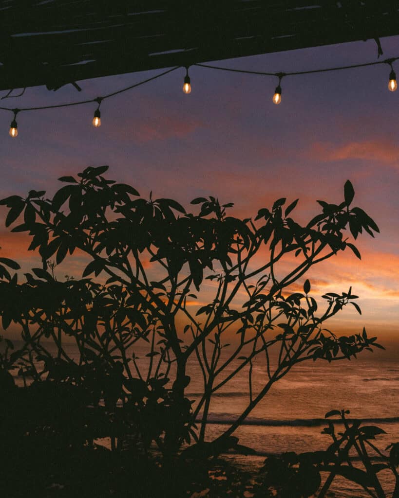 Popoyo, Nicaragua Travel Guide: Surf, Sand and Sunsets 28 The silhouette of tree branches framing a sunset over the ocean as seen from the Magnific Rock Bar in Popoyo, Nicaragua.