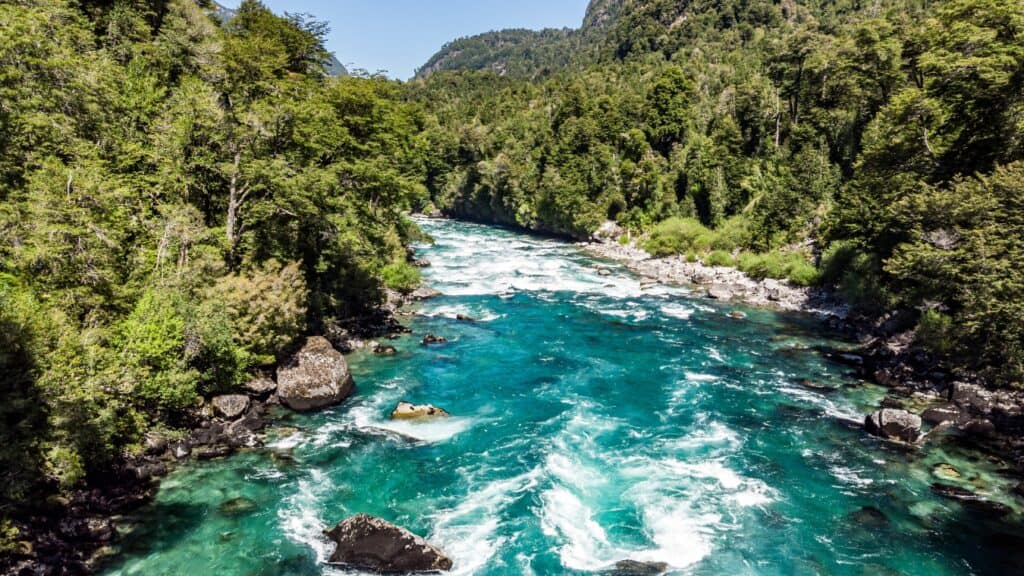 The Carretera Austral, Chile: Everything You Need to Know 28 The sparkling waters of the Rio Futaleufu in the town of Futaleufu on the Carretera Austral in Chile.