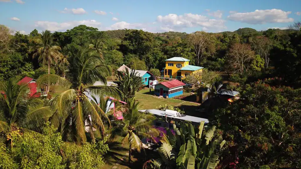 Where to Stay in San Ignacio Belize: Town or Jungle Lodge? 11 An aerial shot of the Lower Dover Jungle Lodge in San Ignacio Belize.