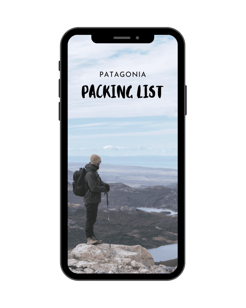 Freebies 10 A Canva graphic of an iPhone with my Patagonia Packing List PDF cover page showing.
